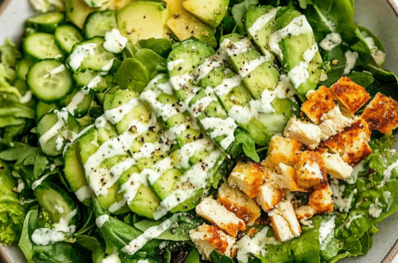 Grilled Chicken & Avocado Salad with Cilantro Yogurt Dressing