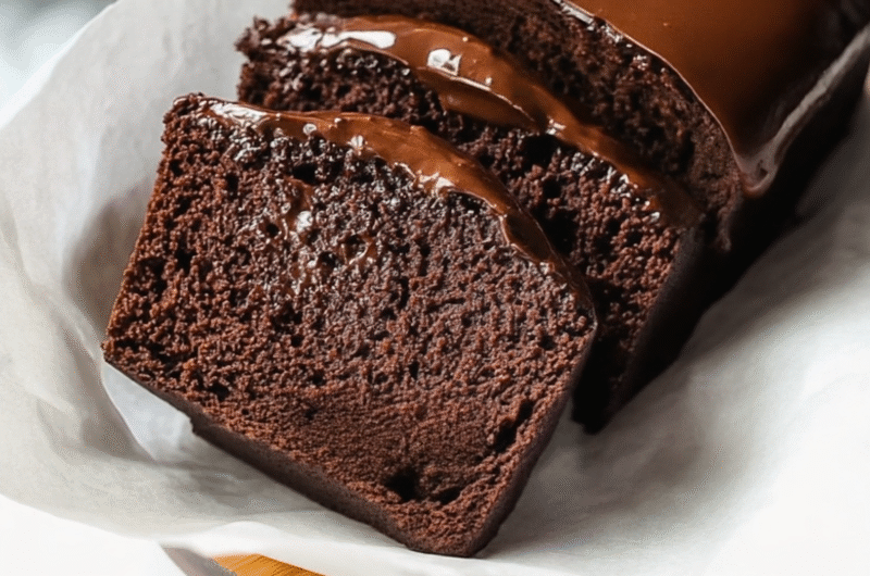 Moist Chocolate Loaf Cake with Silky Glaze